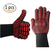 Load image into Gallery viewer, Heat Resistant Gloves with Red Non-Slip Silicone Grip BBQ Grilling Cooking Gloves 932℉Kitchen Oven Mitts Gloves with Fingers