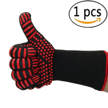Load image into Gallery viewer, Heat Resistant Gloves with Red Non-Slip Silicone Grip BBQ Grilling Cooking Gloves 932℉Kitchen Oven Mitts Gloves with Fingers